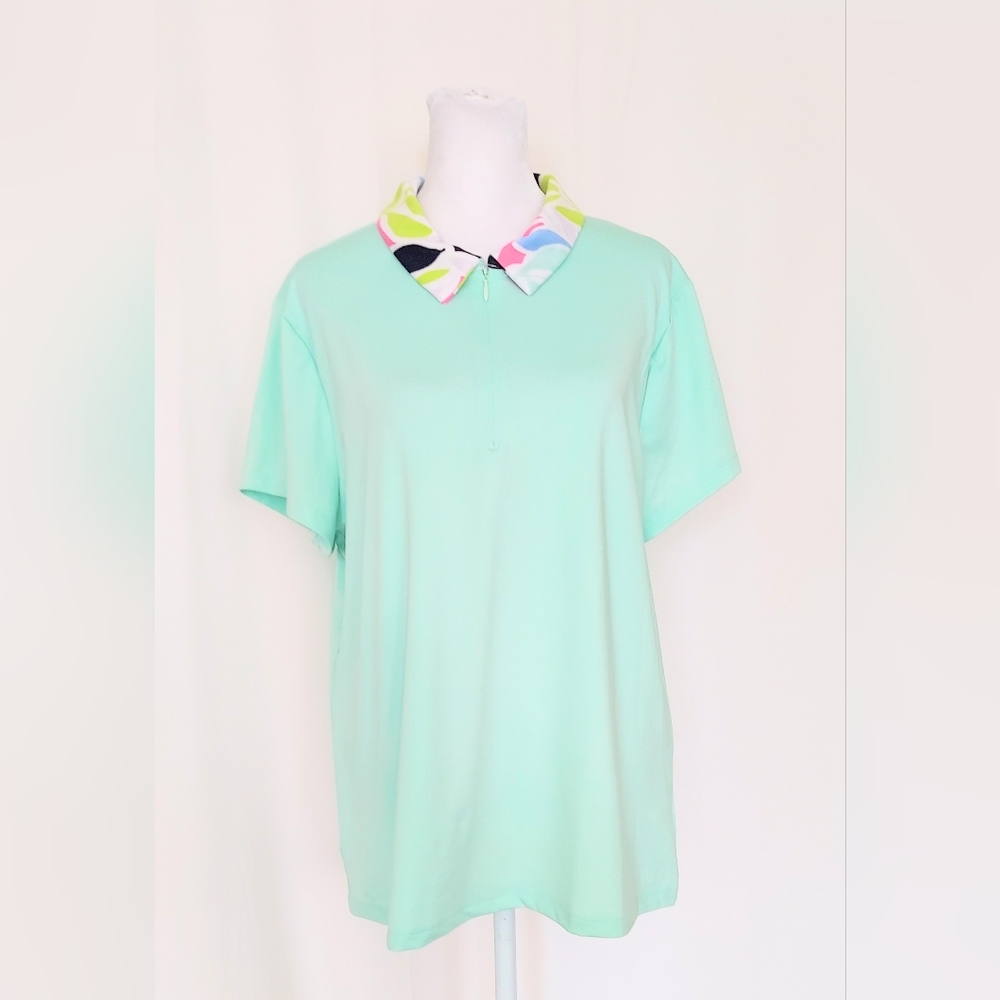 Tommy Bahama Golf Collared Golf Polo Shirt Mint Green Size XL Floral